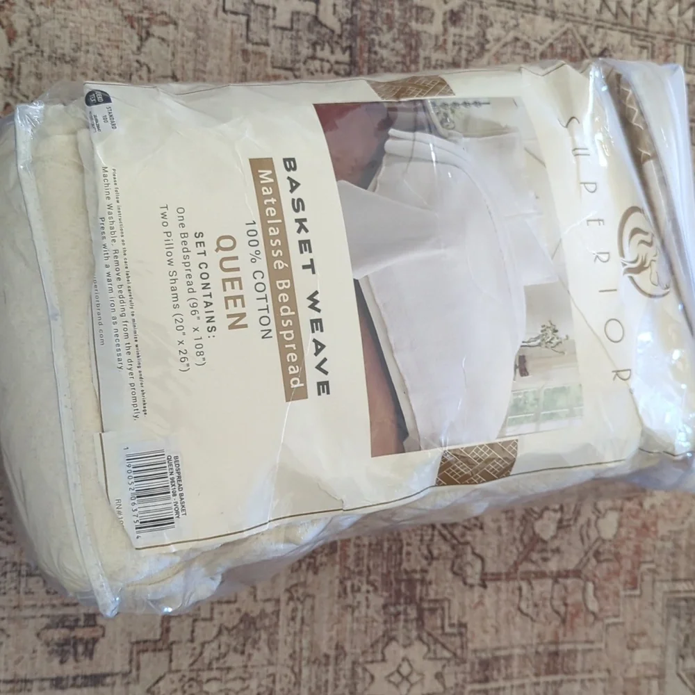 Superior Basketweave Cotton 3 Piece Bedspread Set, Home Decorative Quil Queen